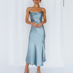 Hello Molly Satin MIDI Sage Dress- size medium never worn
